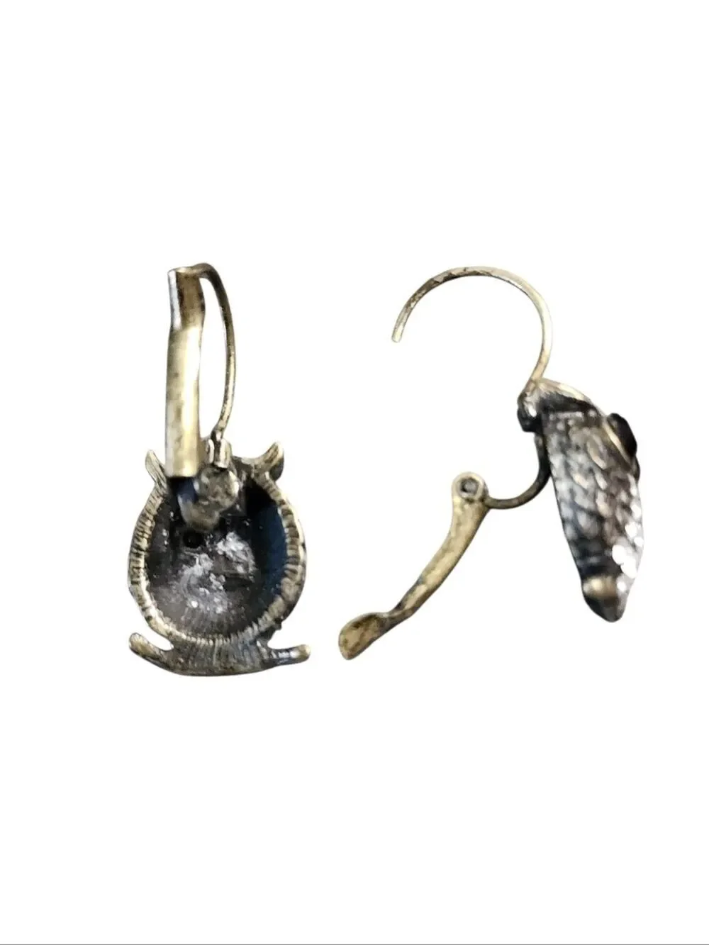 Bronze Tone Black and Clear Crystal Owl Drop Earrings